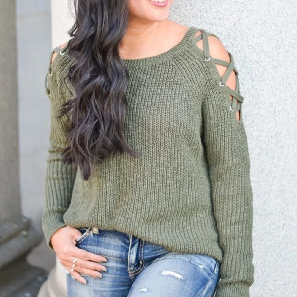 Lace Up Cold Shoulder Sweater